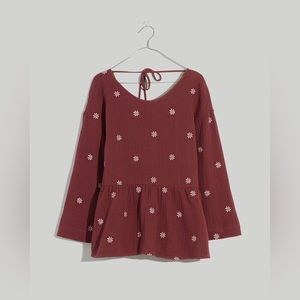 Madewell Embroidered Lightspun Peplum Open-Back Top NWOT
